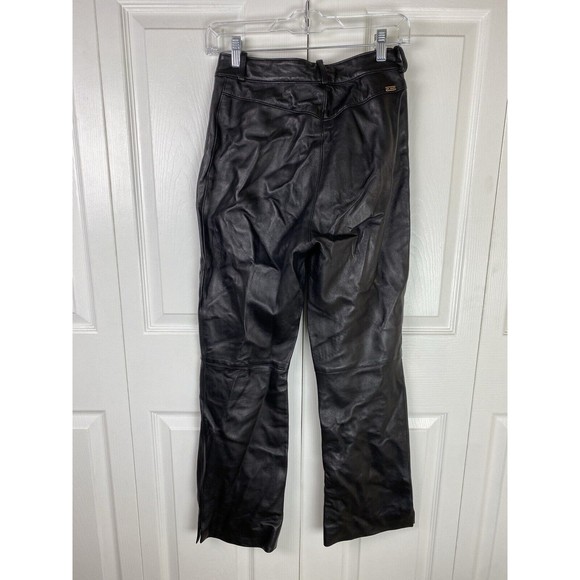 St. John By Marie Gray 2 100% Lamb Leather Pants Straight Leg Black Moto Biker - Picture 6 of 7